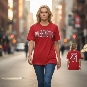 Washington Varsity Tee Custom Name and Number Retro Athletic College Sports Fan Red T-Shirt