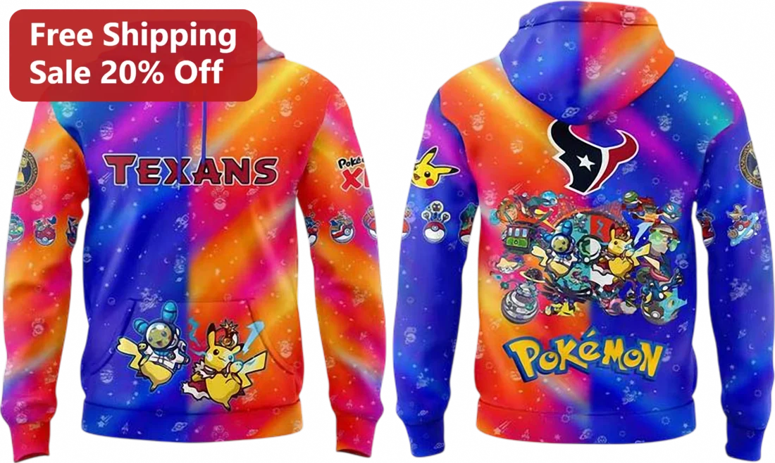 Pokémon Houston Texans Hoodie, Pikachu Rainbow Galaxy NFL Football Fan Gift for Men Women available at our Miami, Florida warehouse