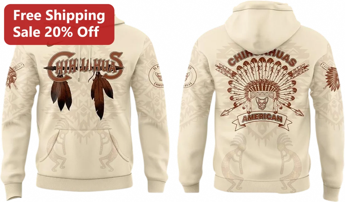 Chihuahuas American Hoodie Southwestern Native Headdress Print Baseball Fan Gift available at our Miami, Florida warehouse