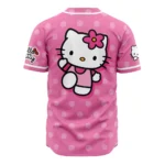 Customer in Miami, Florida wearing Hello Kitty Baseball Jersey Pink Polka Dot Sanrio Button Up Shirt for Fans