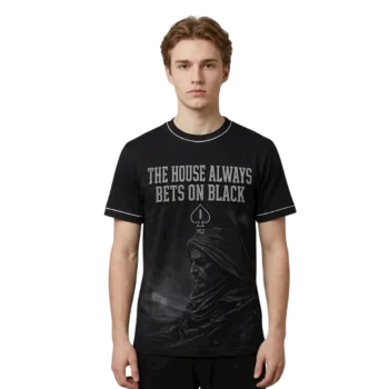 The House Always Bets on Black Tee, Casino Gambling Graphic T-Shirt Gift available at our Miami, Florida warehouse