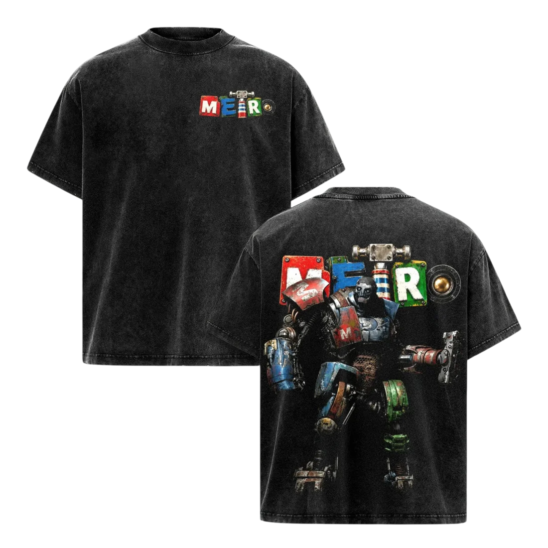 Metro Robot Vintage Graphic Tee Distressed Acid Wash Streetwear Sci-Fi Mech T-Shirt available at our Miami, Florida warehouse