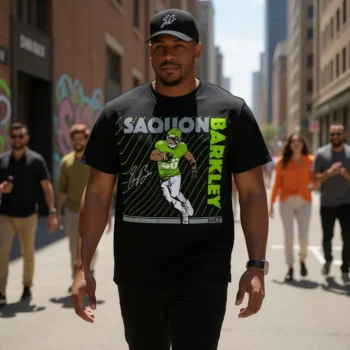 Saquon Barkley Tee Signature Football Fan Graphic Shirt available at our Miami, Florida warehouse