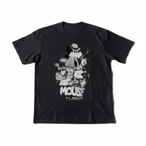 MOUSE P.I. For Hire Tee Vintage Noir Detective Cartoon Gamer Shirt