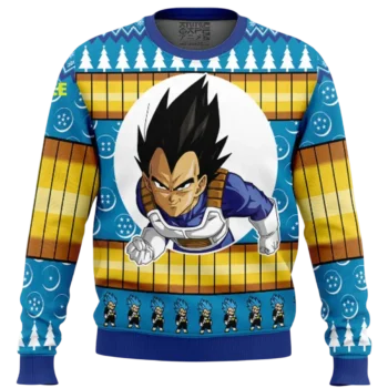 Vegeta Sweatshirt Anime Ugly Christmas Sweater DBZ Holiday Graphic Pullover Gift available at our Miami, Florida warehouse