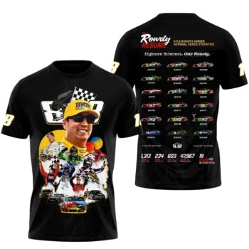 Kyle Busch Rowdy Resume Tee NASCAR Career Statistics Racing Shirt for Fans available at our Miami, Florida warehouse