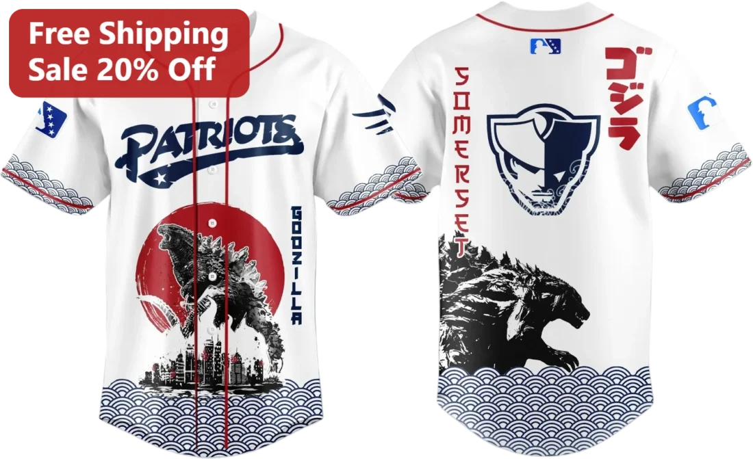 Somerset Patriots Godzilla Tee, Japanese Kaiju Baseball Game Day Fan Gift for Men Women available at our Miami, Florida warehouse