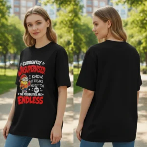 Currently Unsupervised Funny Minion Graphic Tee Sarcastic Possibilities Are Endless Shirt for Men and Women