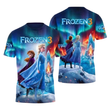 Frozen 3 Tee Anna and Elsa All-Over Print Graphic T-Shirt for Movie Fans available at our Miami, Florida warehouse