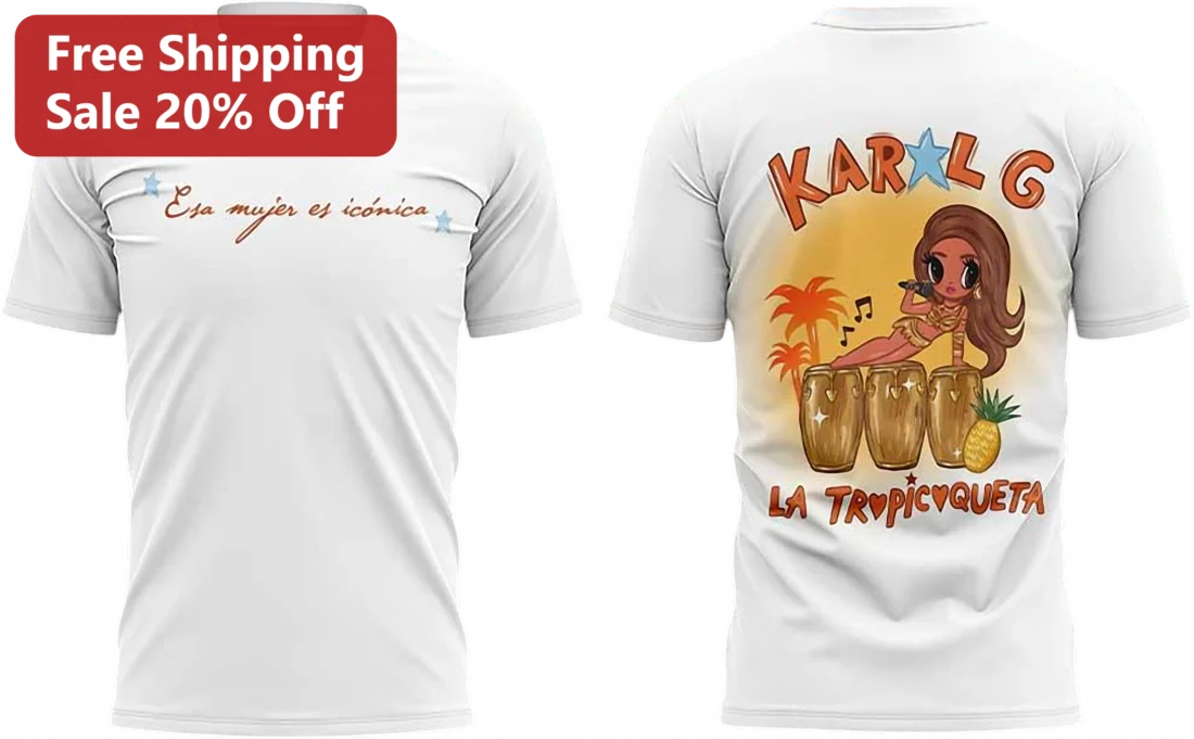 Esa Mujer Es Icónica Karol G La Tropicuqueta Tropical Music Graphic Tee Gift for Reggaeton Fans available at our Miami, Florida warehouse