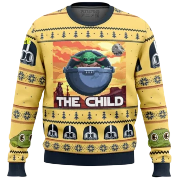 The Child Grogu Ugly Christmas Sweater Pixel Art Mandalorian Sci-Fi Holiday Sweatshirt available at our Miami, Florida warehouse