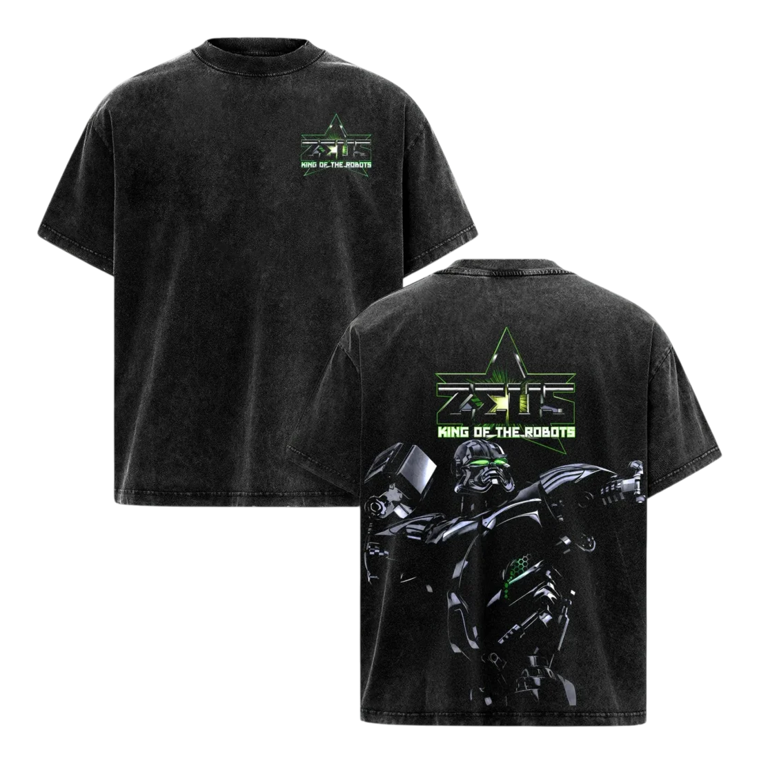 Zeus King of the Robots Tee Acid Wash Sci-Fi Graphic Streetwear T-Shirt available at our Miami, Florida warehouse