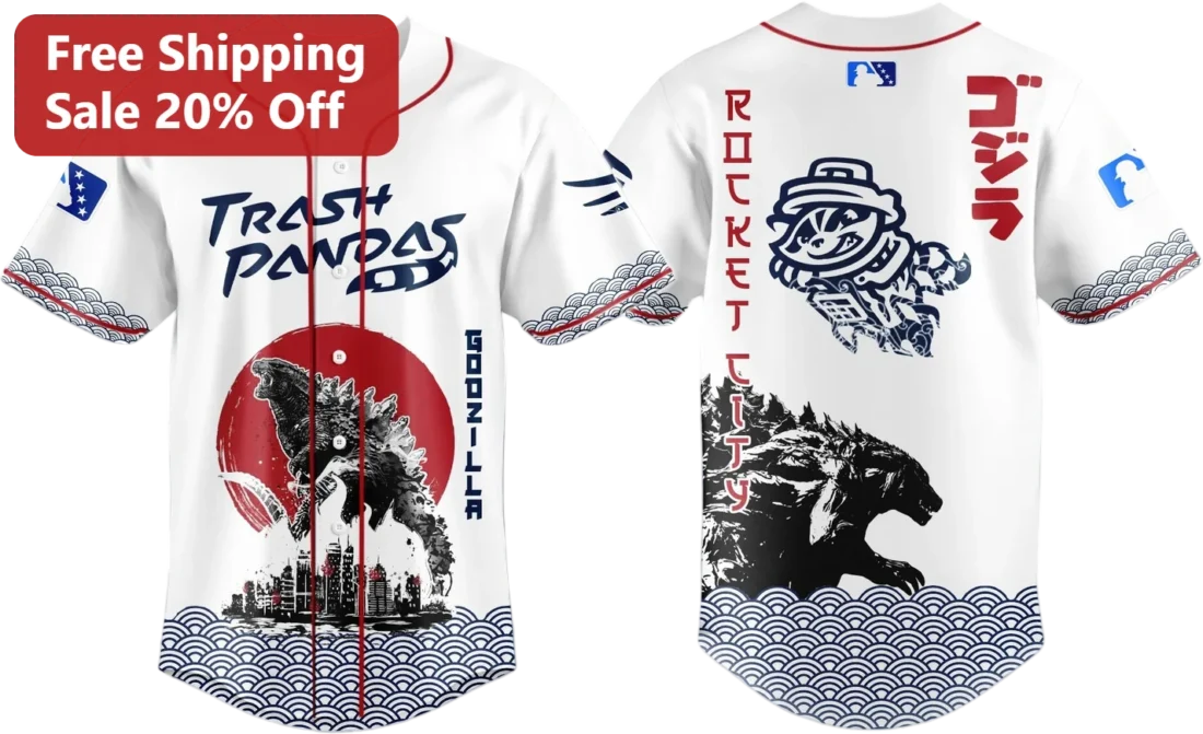 Trash Pandas Godzilla Rocket City Tee Japanese Kaiju Baseball Shirt Gift for Fans available at our Miami, Florida warehouse