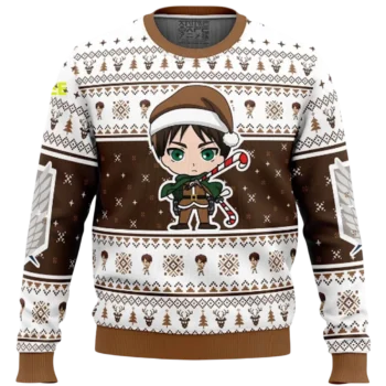 Eren Yeager Sweatshirt Ugly Christmas Sweater Attack on Titan Chibi Santa Holiday Crewneck available at our Miami, Florida warehouse