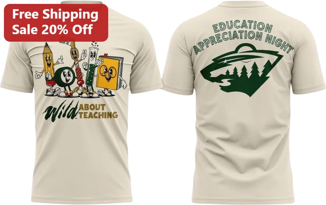 Wild About Teaching Education Appreciation Night Tee, Minnesota Wild Hockey Teacher Appreciation Gif available at our Miami, Florida warehouse