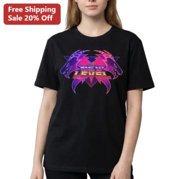 The New Level Tee Retro 80s Synthwave Dragon Graphic Shirt Gift for Gamers and 80s Synthwave Fans available at our Miami, Florida warehouse