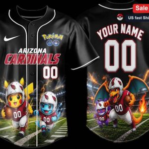 Arizona Cardinals Pokemon Go Pikachu Charizard Football Custom Name Tee, Personalized Baseball Jerse available at our Miami, Florida warehouse