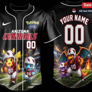 Arizona Cardinals Pokemon Go Pikachu Charizard Football Custom Name Tee, Personalized Baseball Jerse available at our Miami, Florida warehouse