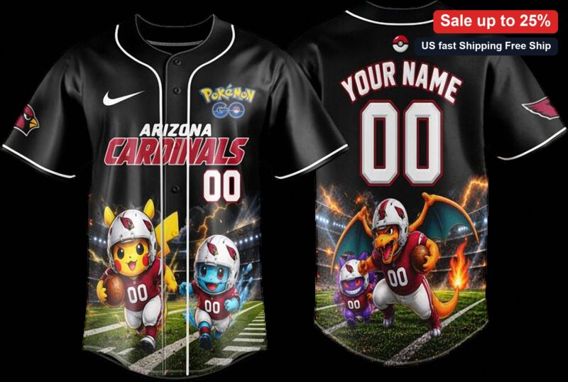 Arizona Cardinals Pokemon Go Pikachu Charizard Football Custom Name Tee, Personalized Baseball Jerse available at our Miami, Florida warehouse