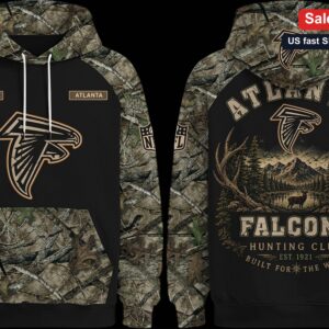 Atlanta Falcons Hunting Club Built for the Wild Camo Hoodie, Personalized Football Fan Outdoor Gift available at our Miami, Florida warehouse