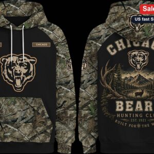 Bears Hunting Club Est 1921 Built For The Wild Hoodie, Chicago Football Camo Personalized Sweatshirt available at our Miami, Florida warehouse