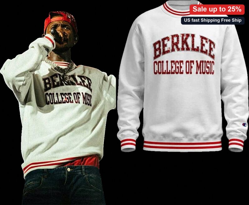 Berklee College Of Music Sweatshirt, Vintage Usher Collegiate Striped Crewneck Gift for Music Studen available at our Miami, Florida warehouse