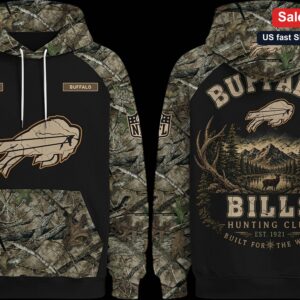 Buffalo Bills Hunting Club Built For The Wild Hoodie, Personalized Camo Deer Hunter Sweatshirt Gift available at our Miami, Florida warehouse