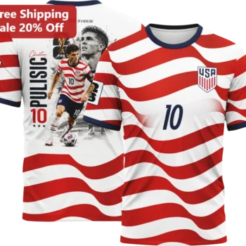Captain of a New Era Christian Pulisic 10 USMNT Soccer Tee Gift for Fans available at our Miami, Florida warehouse