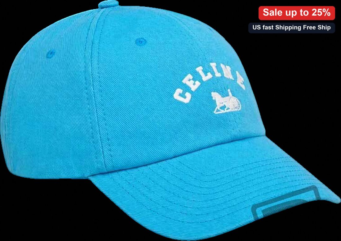 Celine Embroidered Logo Baseball Cap, Luxury Blue Cotton Dad Hat for Men and Women available at our Miami, Florida warehouse