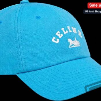 Celine Embroidered Logo Baseball Cap, Luxury Blue Cotton Dad Hat for Men and Women available at our Miami, Florida warehouse