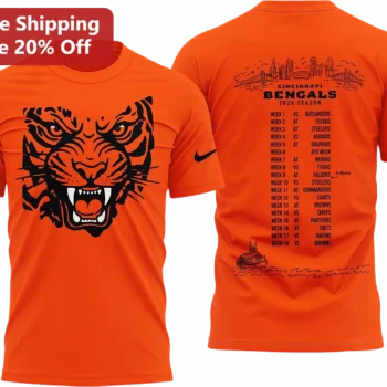 Cincinnati Bengals 2026 Season Schedule Tee Tiger Face Graphic Gift for NFL Football Fans available at our Miami, Florida warehouse