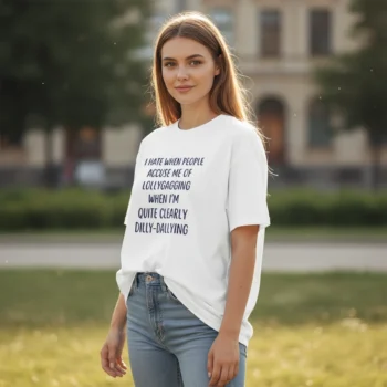 Clearly Dilly-Dallying Not Lollygagging Sarcastic Tee Funny Wordplay Graphic T-Shirt Gift