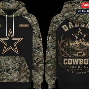 Cowboys Hunting Club Est. 1921 Built for the Wild Hoodie, Custom Name Camo Deer Sweatshirt for Men a available at our Miami, Florida warehouse