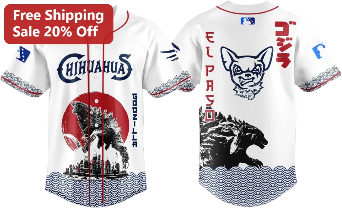 El Paso Chihuahuas Godzilla Tee Japanese Kaiju Streetwear for Baseball and Monster Movie Fans available at our Miami, Florida warehouse