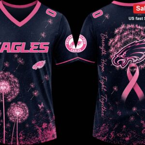 Eagles Strength Hope Fight Together Tee, Philadelphia Eagles Breast Cancer Awareness Pink Ribbon V-N available at our Miami, Florida warehouse