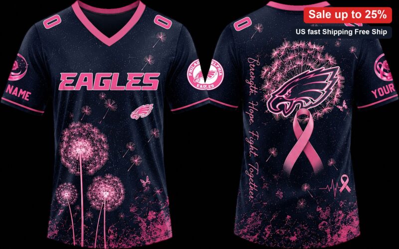 Eagles Strength Hope Fight Together Tee, Philadelphia Eagles Breast Cancer Awareness Pink Ribbon V-N available at our Miami, Florida warehouse