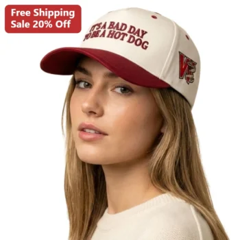 It's a Bad Day to Be a Hot Dog Cap, Funny Slogan Baseball Hat Gift for Foodies and Humor Lovers available at our Miami, Florida warehouse