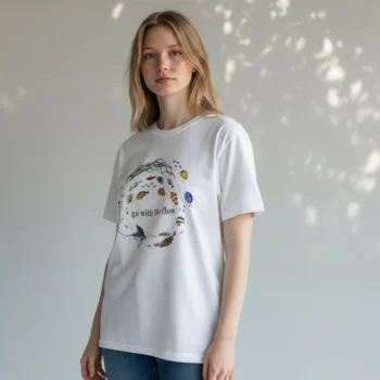 Go With The Flow Sea Animals Graphic Tee, Marine Life Tropical Fish Ocean Lover T-Shirt