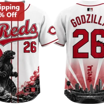Godzilla Reds Baseball Tee, Cincinnati Reds Kaiju Fan Gift, Godzilla 26 Gojira Graphic Tee for Baseb available at our Miami, Florida warehouse