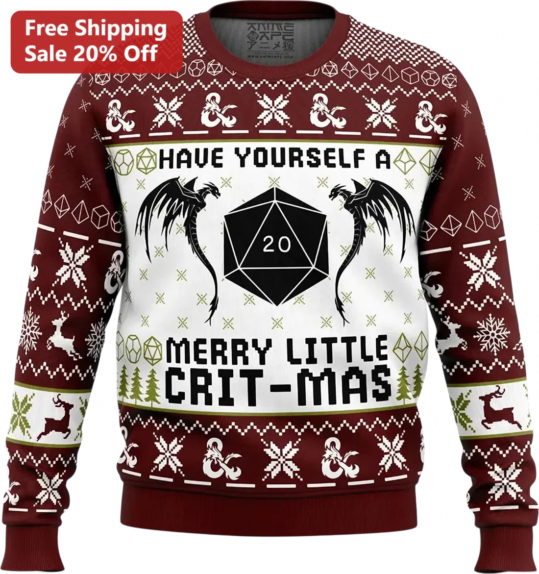 Have Yourself a Merry Little Crit-Mas Sweater, D20 Dungeons and Dragons Ugly Christmas Gift for Tabl available at our Miami, Florida warehouse