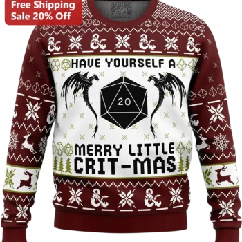 Have Yourself a Merry Little Crit-Mas Sweater, D20 Dungeons and Dragons Ugly Christmas Gift for Tabl available at our Miami, Florida warehouse