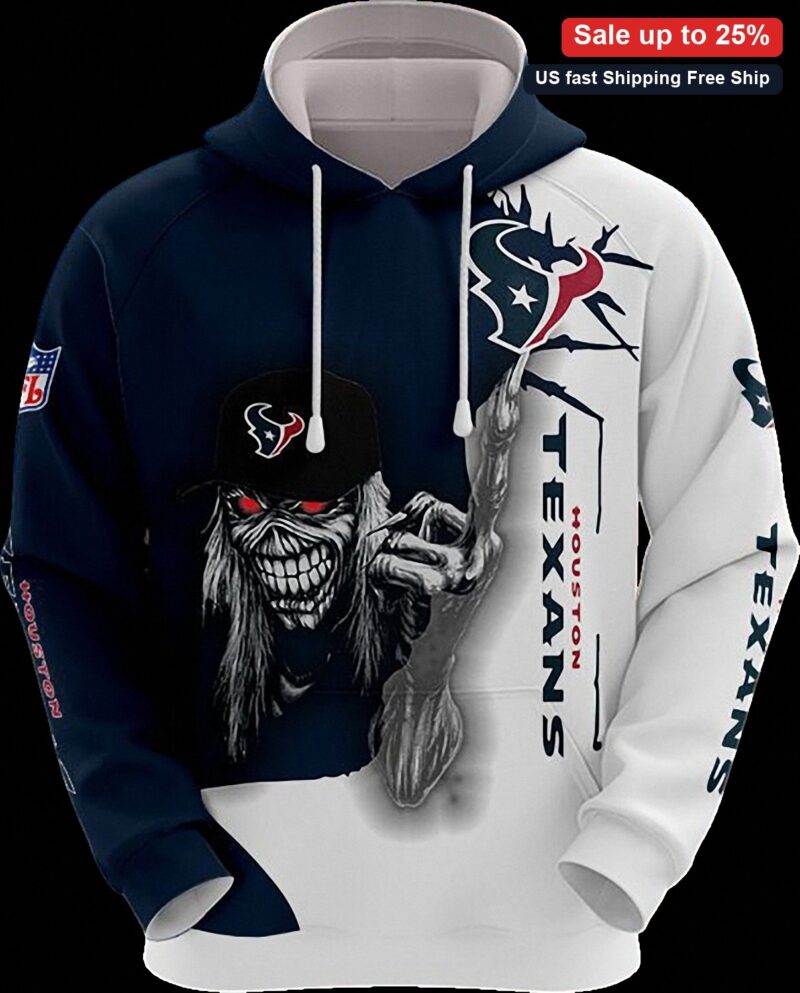 Houston Texans Hoodie Eddie Skull Graphic Pullover Sweatshirt for Fans available at our Miami, Florida warehouse