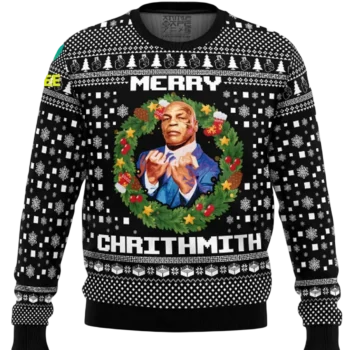 Merry Mike Tyson Ugly Christmas Sweater Funny Boxer Holiday Knit Sweatshirt for Men and Women available at our Miami, Florida warehouse