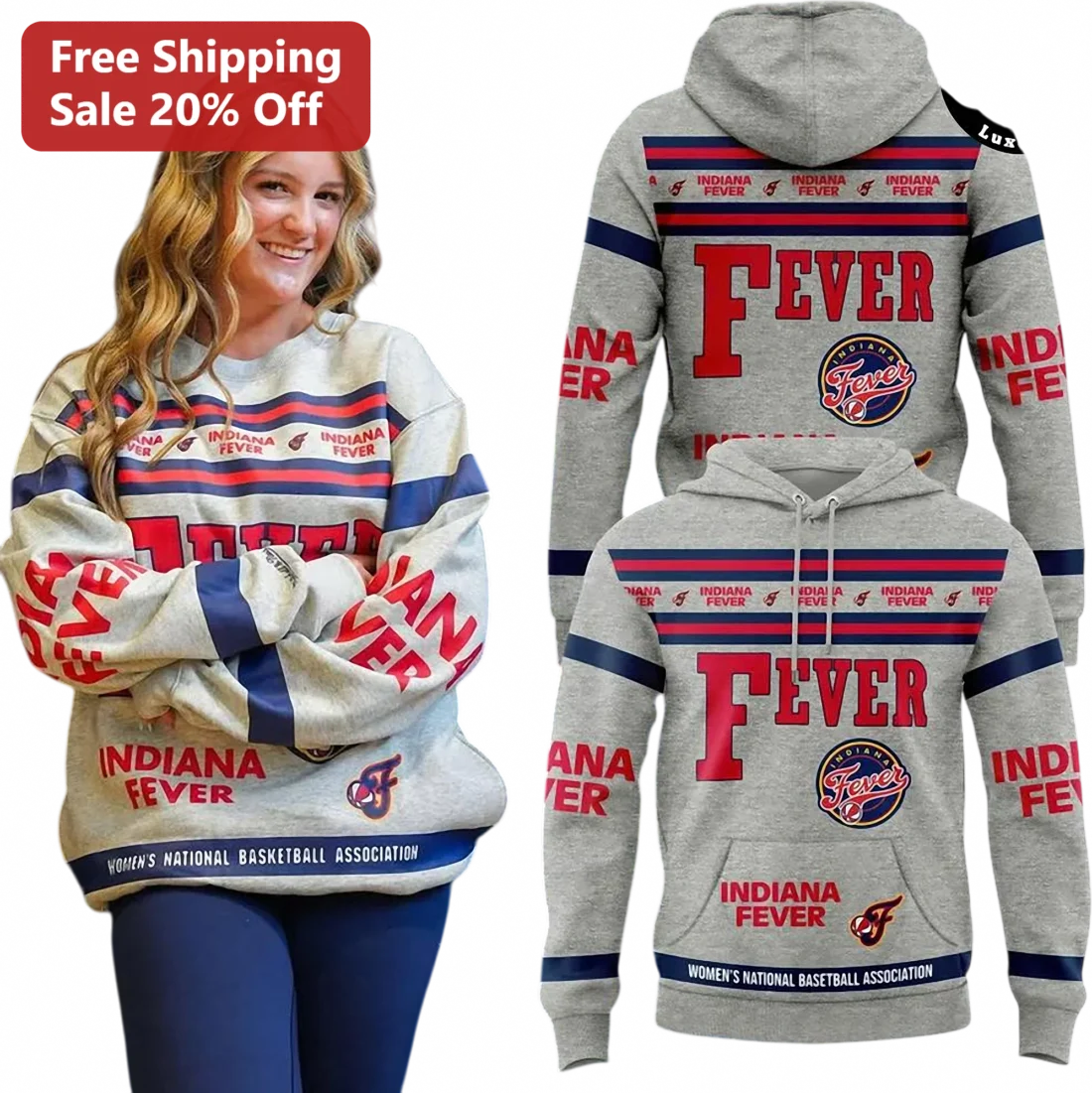 Indiana Fever Sweatshirt and Hoodie, WNBA Women's Basketball Fan Apparel Gift available at our Miami, Florida warehouse