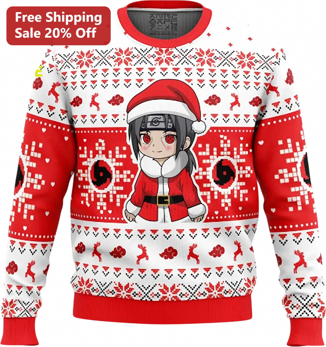 Itachi Uchiha Christmas Sweater Akatsuki Anime Ugly Knit Gift for Naruto Fans available at our Miami, Florida warehouse