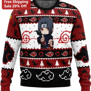 Itachi Uchiha Sweatshirt Ugly Christmas Akatsuki Crow Pixel Art Anime Holiday Gift for Naruto Fans available at our Miami, Florida warehouse