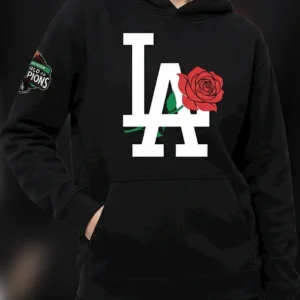 LA Rose Graphic Hoodie, Los Angeles Dodgers Streetwear Baseball Floral Pullover Sweatshirt
