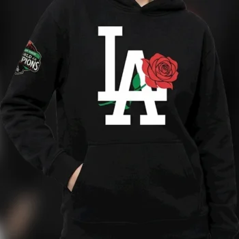 LA Rose Graphic Hoodie, Los Angeles Dodgers Streetwear Baseball Floral Pullover Sweatshirt