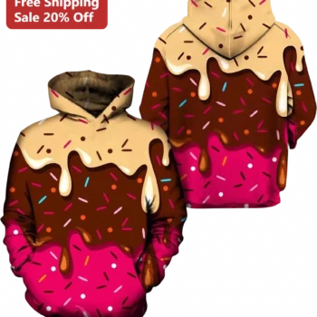 Melting Donut All Over Print Hoodie, Pink Sprinkle Dessert Lover Gift, Novelty Food Print Pullover f available at our Miami, Florida warehouse