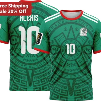 Mexico Tee Aztec Calendar Pattern Soccer Jersey Style Custom Name Personalized Fan Gift for Men Wome available at our Miami, Florida warehouse